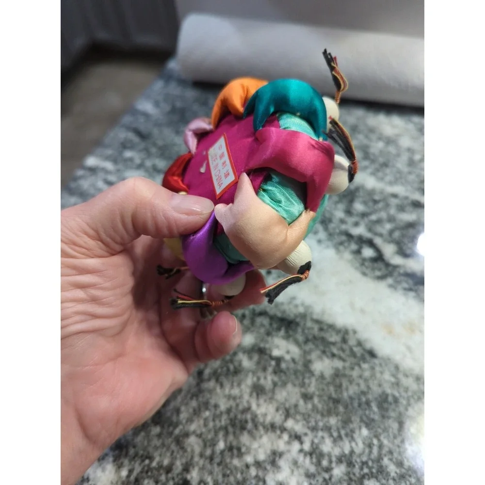 Vintage Silk Pin Cushion Chinese Dolls Aqua Cushion Hand painted  5